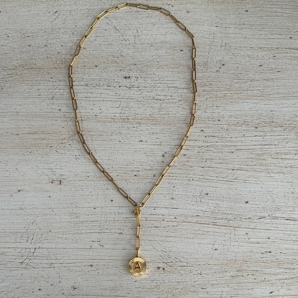 Bracha Gold Tone Chain Necklace with attached “A” Pendant
